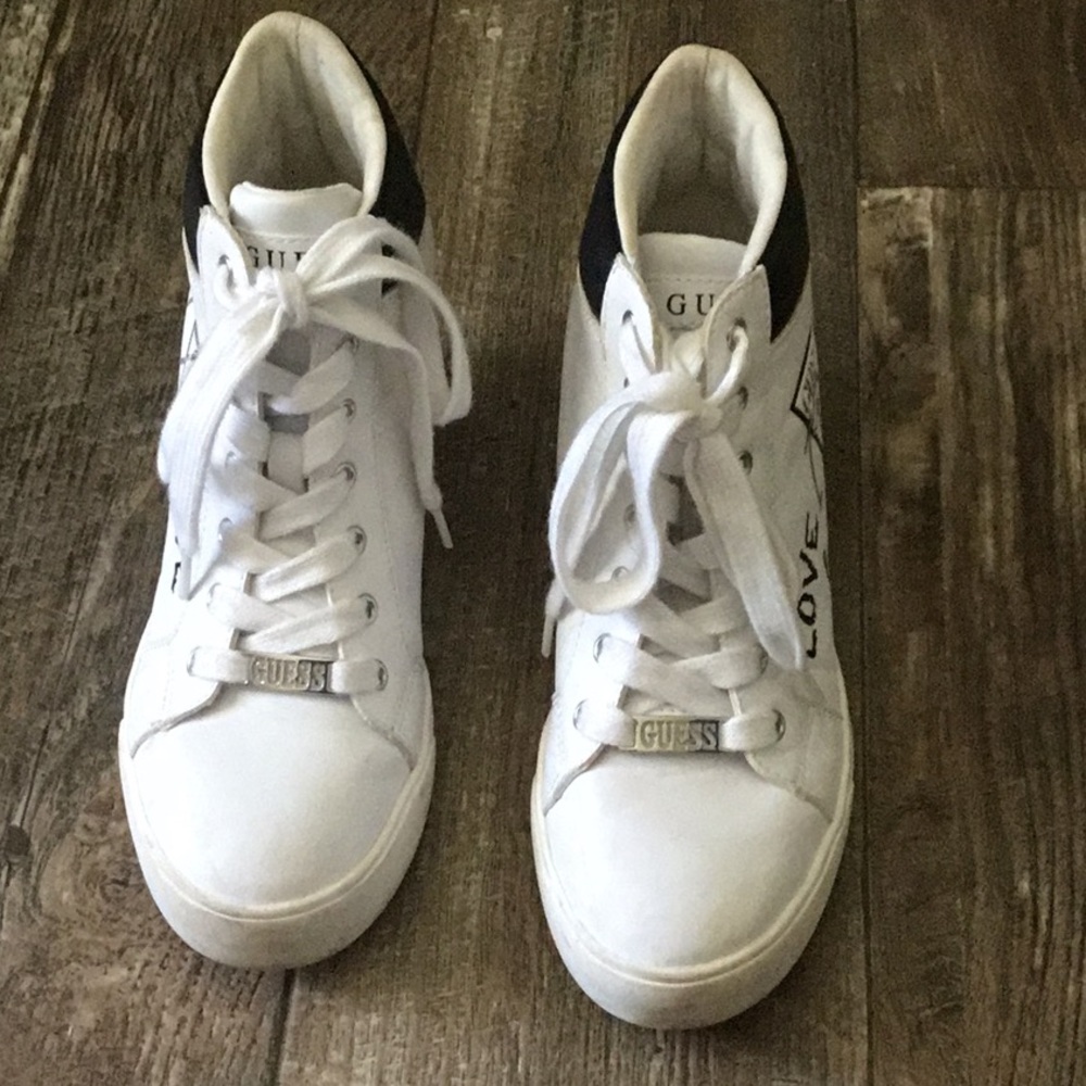 Guess White and Black Ankle Boots